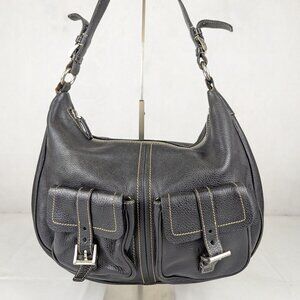 AUTHENTIC PRADA Black Genuine Leather Hobo / Shoulder Bag Handbag Made in Italy